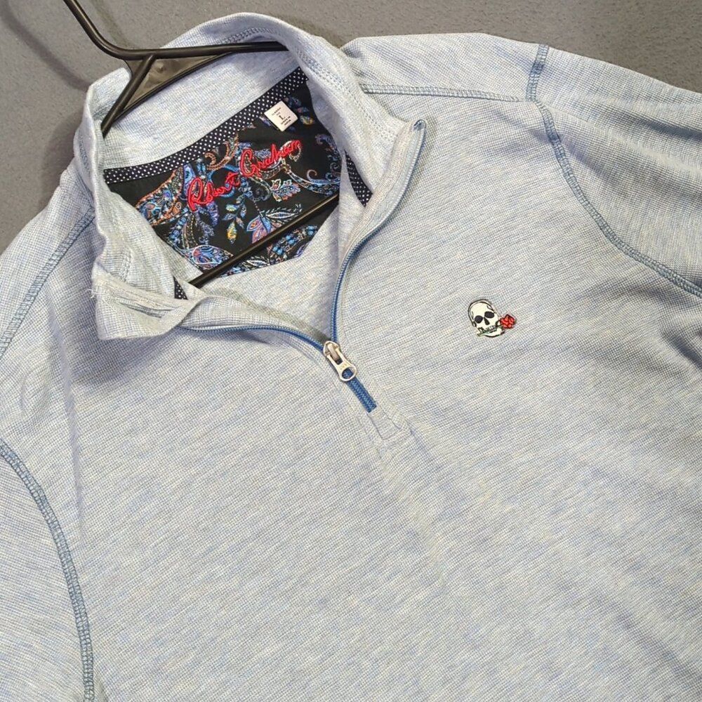 Robert Graham 1/4 Zip Pullover Men's L Blue Classic Fit Long Sleeve Skull Logo